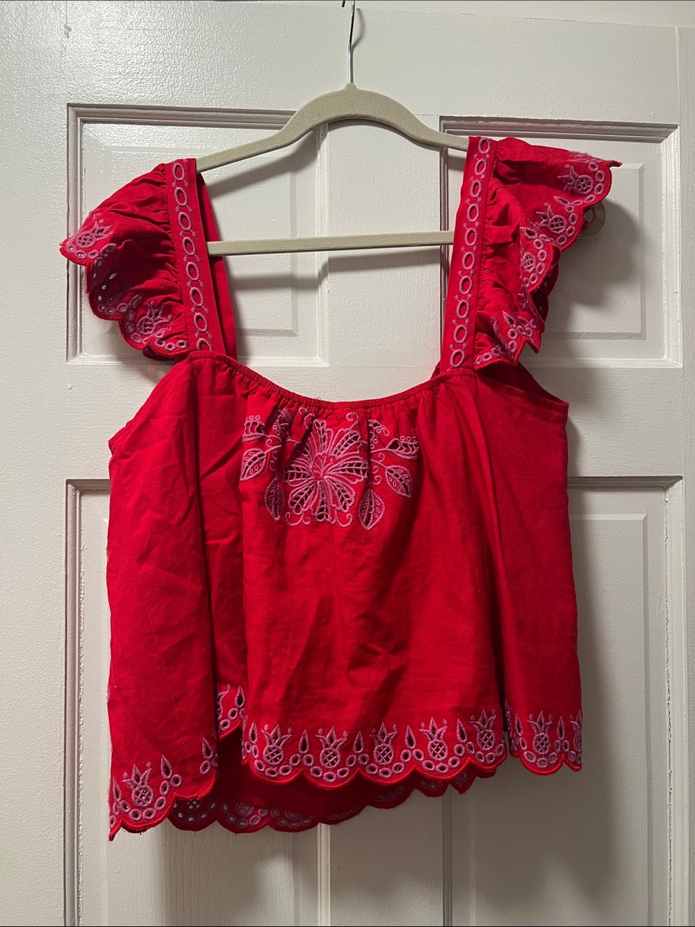 FARM Rio Palm Tree Richelieu Flutter-Sleeve Top - Size Large - Picture 6 of 7